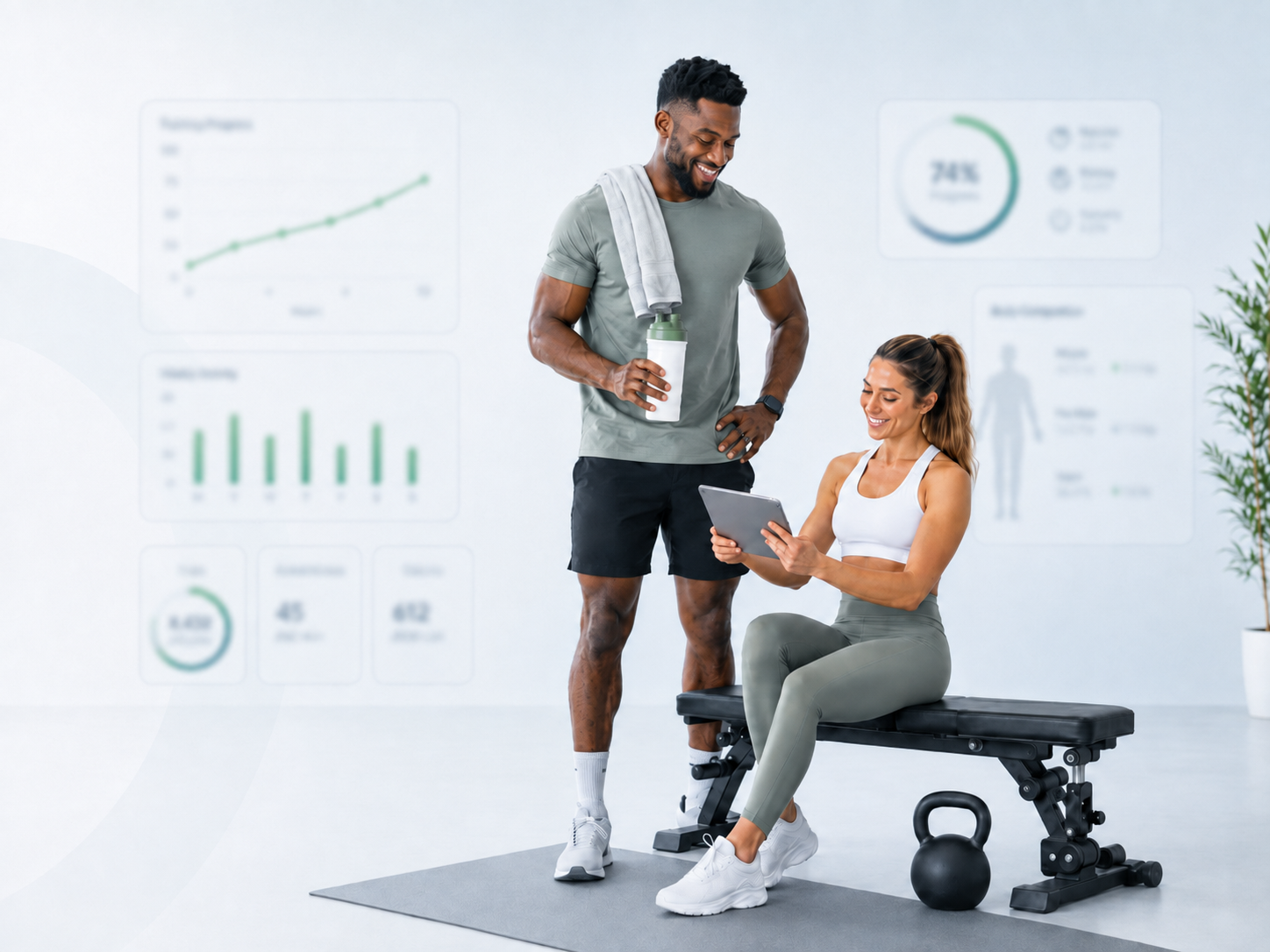 Twee sporters met fitness- en voortgangsgegevens